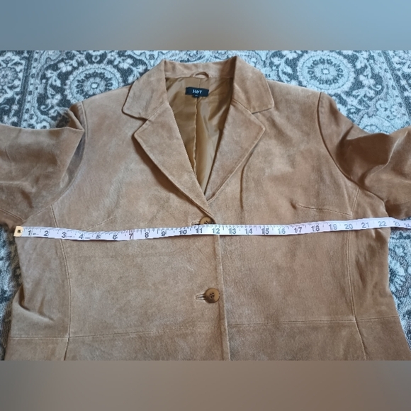H Y Womens Vintage Leather Blazer XL Tan Mobwife 70s Hippie Quiet Luxury Classic - Picture 14 of 15